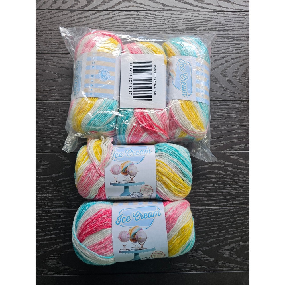 Lion Brand Ice Cream Yarn 5 Skeins Funfetti Pink Yellow Teal‎ White 923-261F